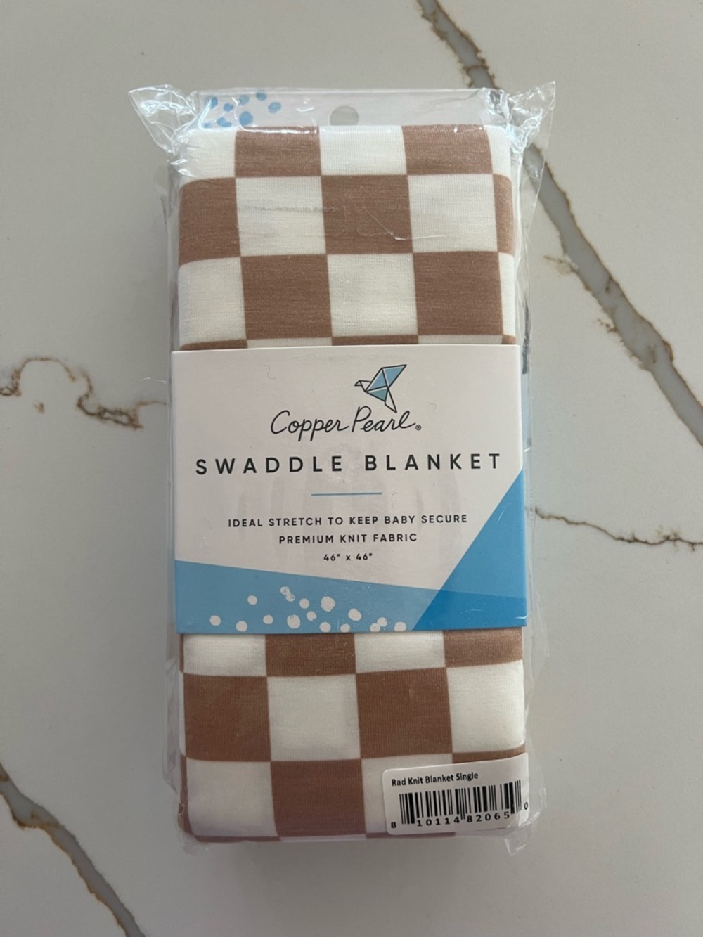 NWT NIP Copper Pearl Rad Beige & White Check Swaddle Blanket